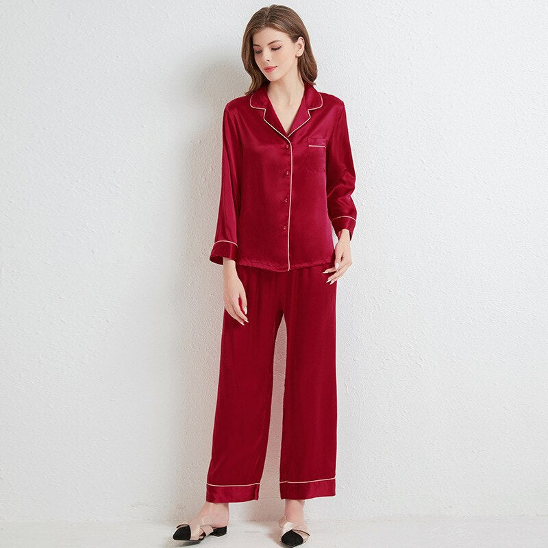 Sajiero Galaxy Pearl Pajama Silk Night Suit With Scrunchie for Women