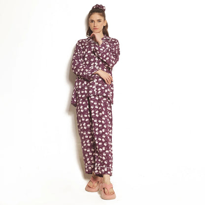 Sajiero Dusky Petals Linen Pajama Suit