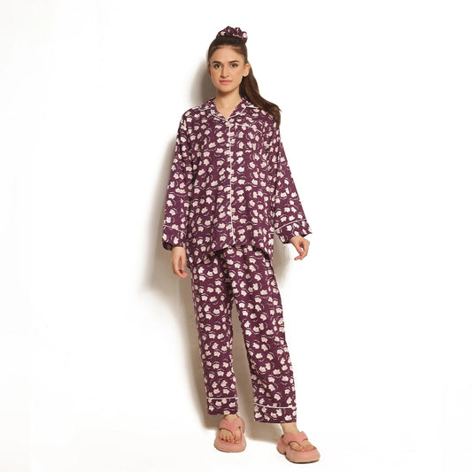 Sajiero Dusky Petals Linen Pajama Suit