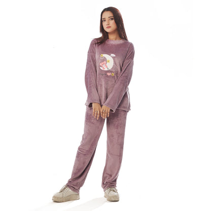 Sajiero Purple Moon Fleece Pajama Suit