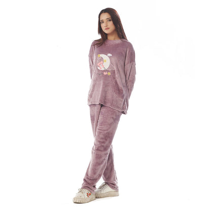 Sajiero Purple Moon Fleece Pajama Suit