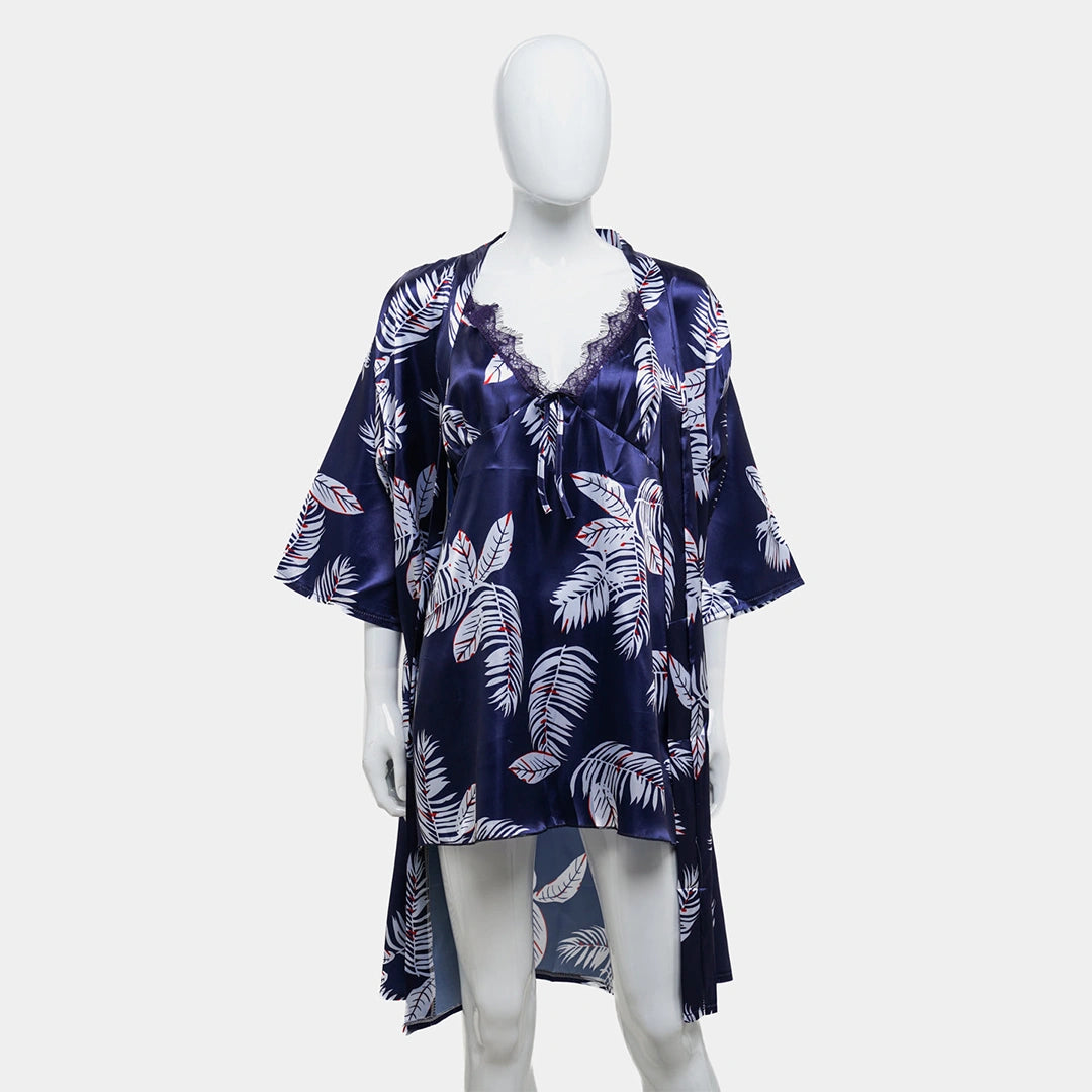 Sajiero Hawaiian Print Silk 2pcs Nightgown set