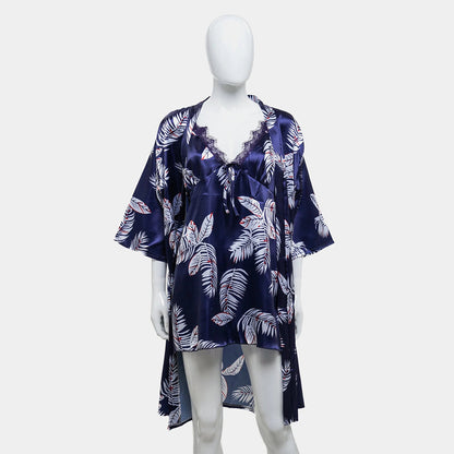 Sajiero Hawaiian Print Silk 2pcs Nightgown set