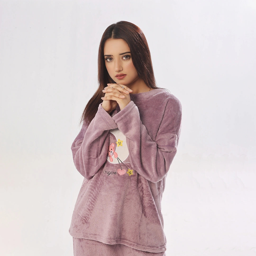 Sajiero Purple Moon Fleece Pajama Suit