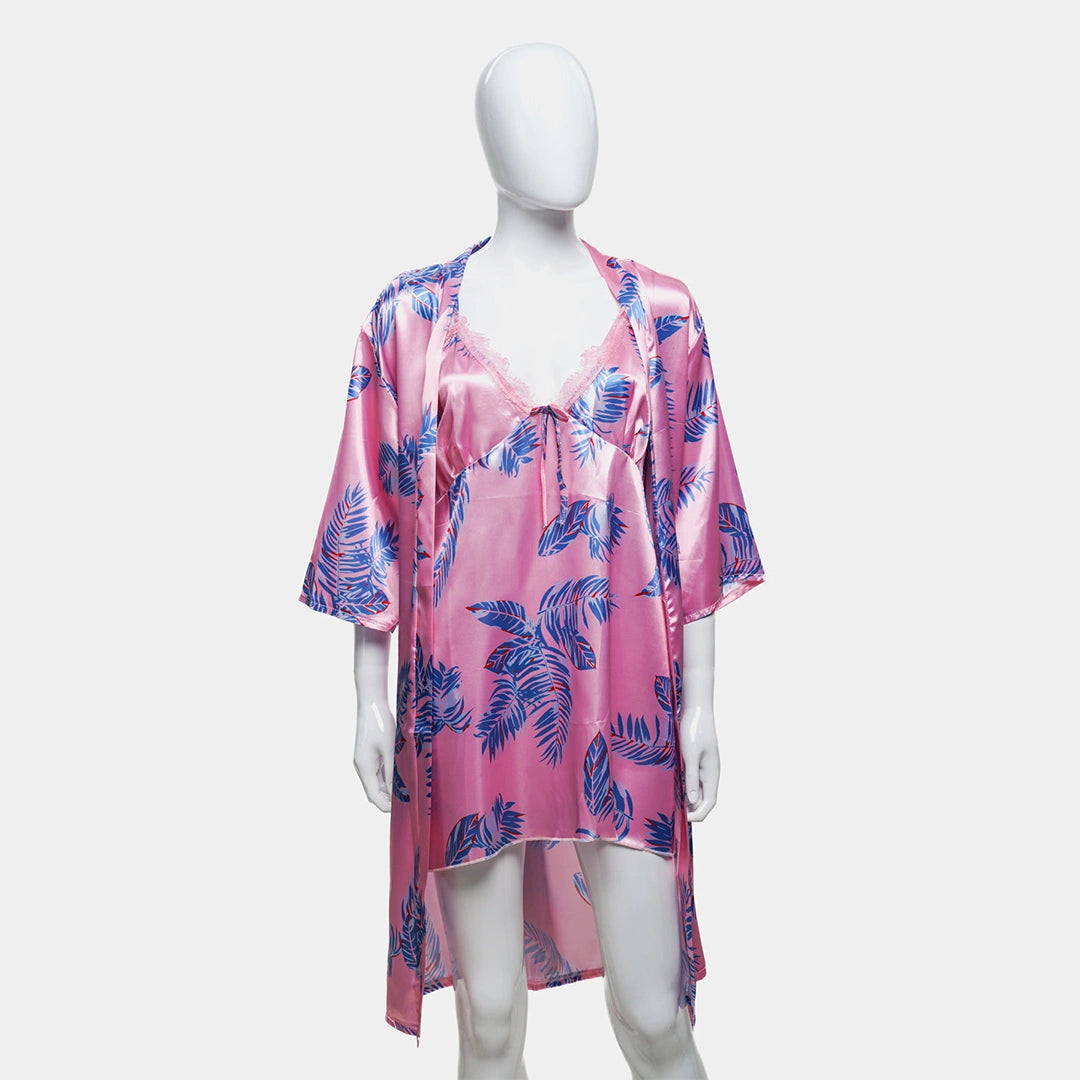 Sajiero Hawaiian Print Silk 2pcs Nightgown set