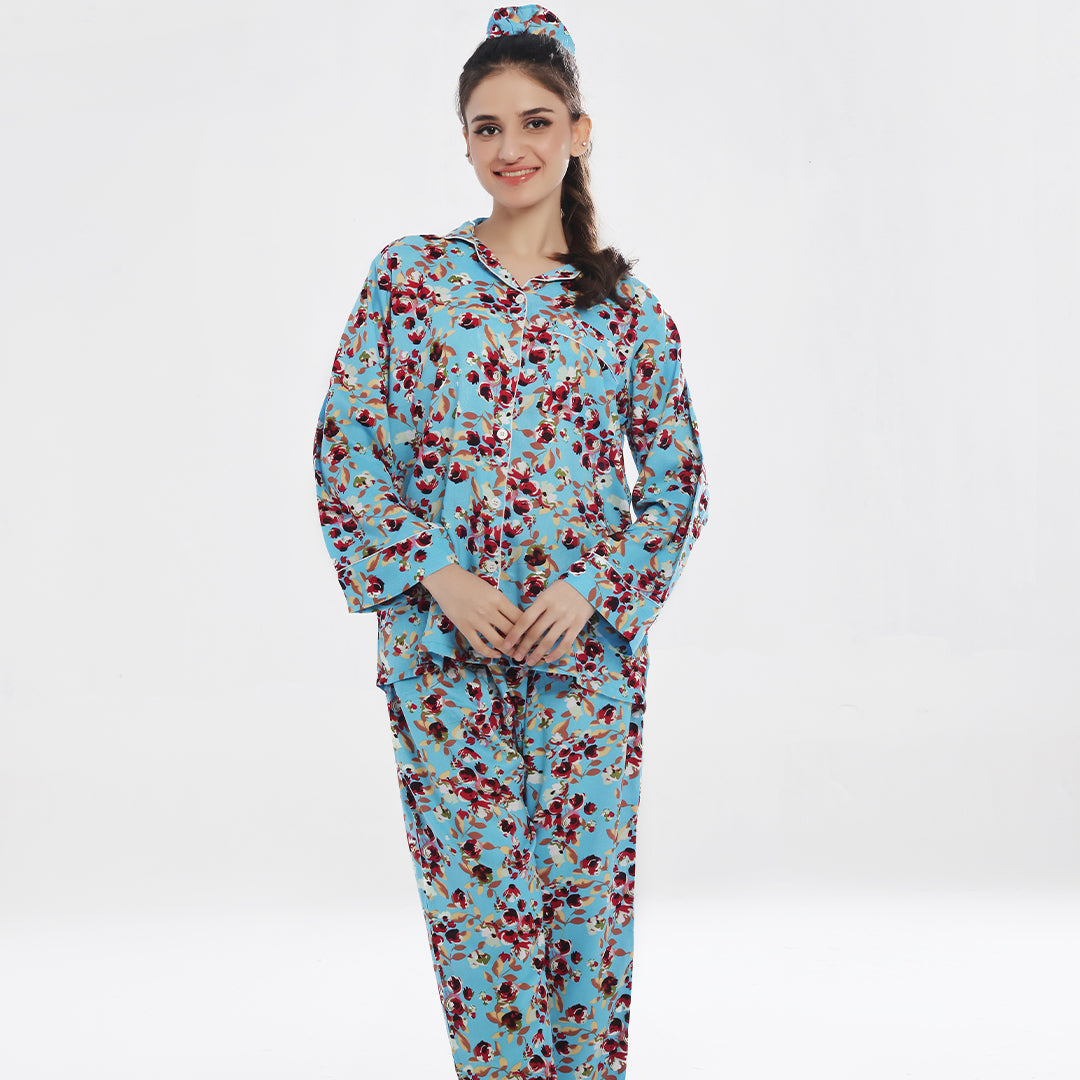 Sajiero Linen Pajama Suit - Crimson Comfort