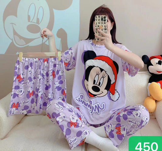 Sajiero Noise Cotton 3 Piece Printed Pajama Suit Micky best printed nightwear for women price in pakistan