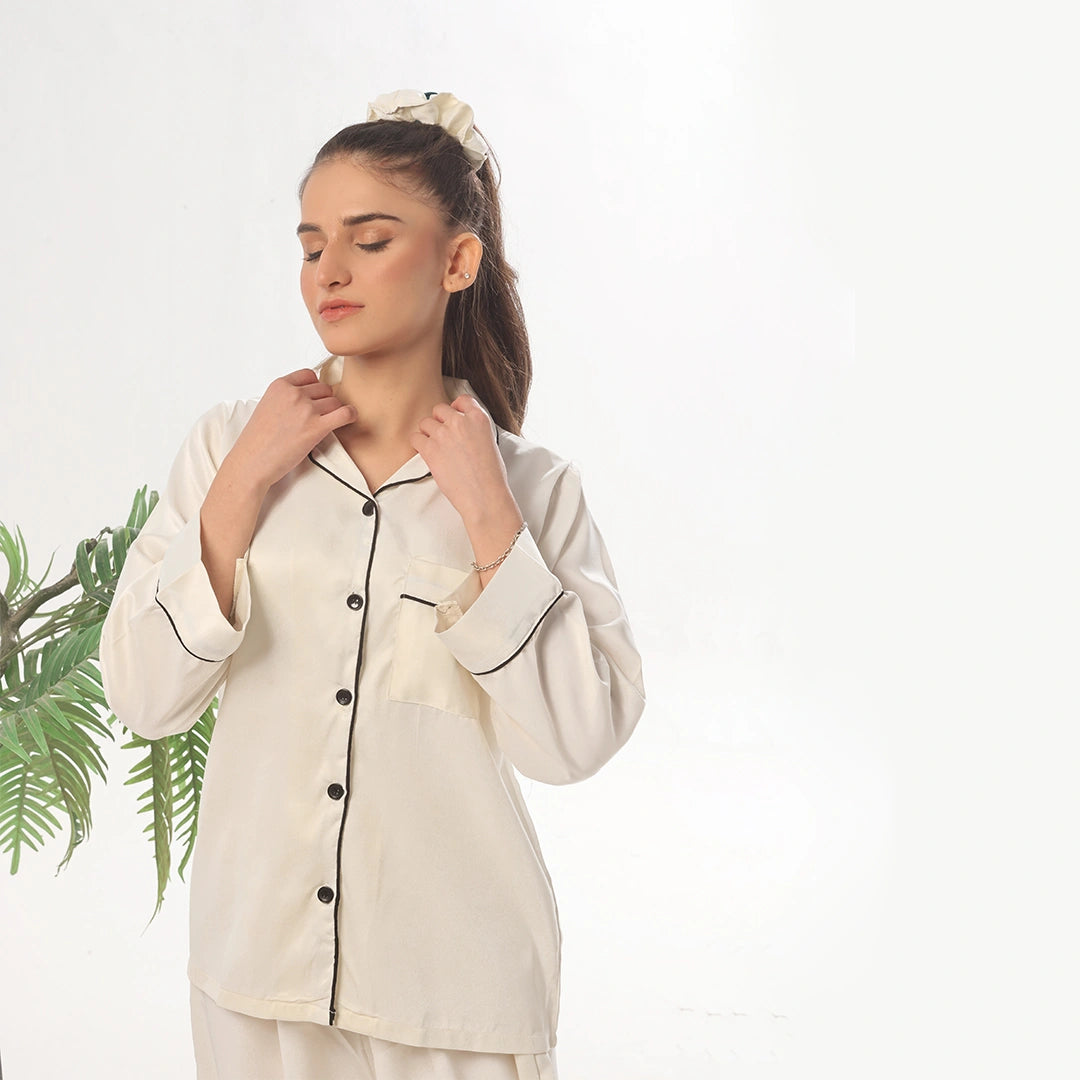 Sajiero Silk Pajama Suit - Pearl