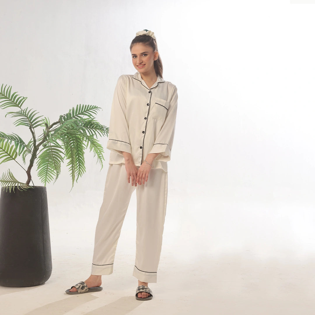 Sajiero Silk Pajama Suit - Pearl