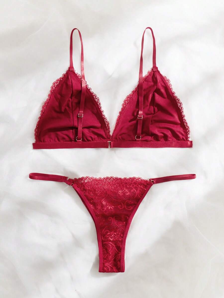 Sajiero Super Maroon Floral Embroidered Padded Bra and Panty Set