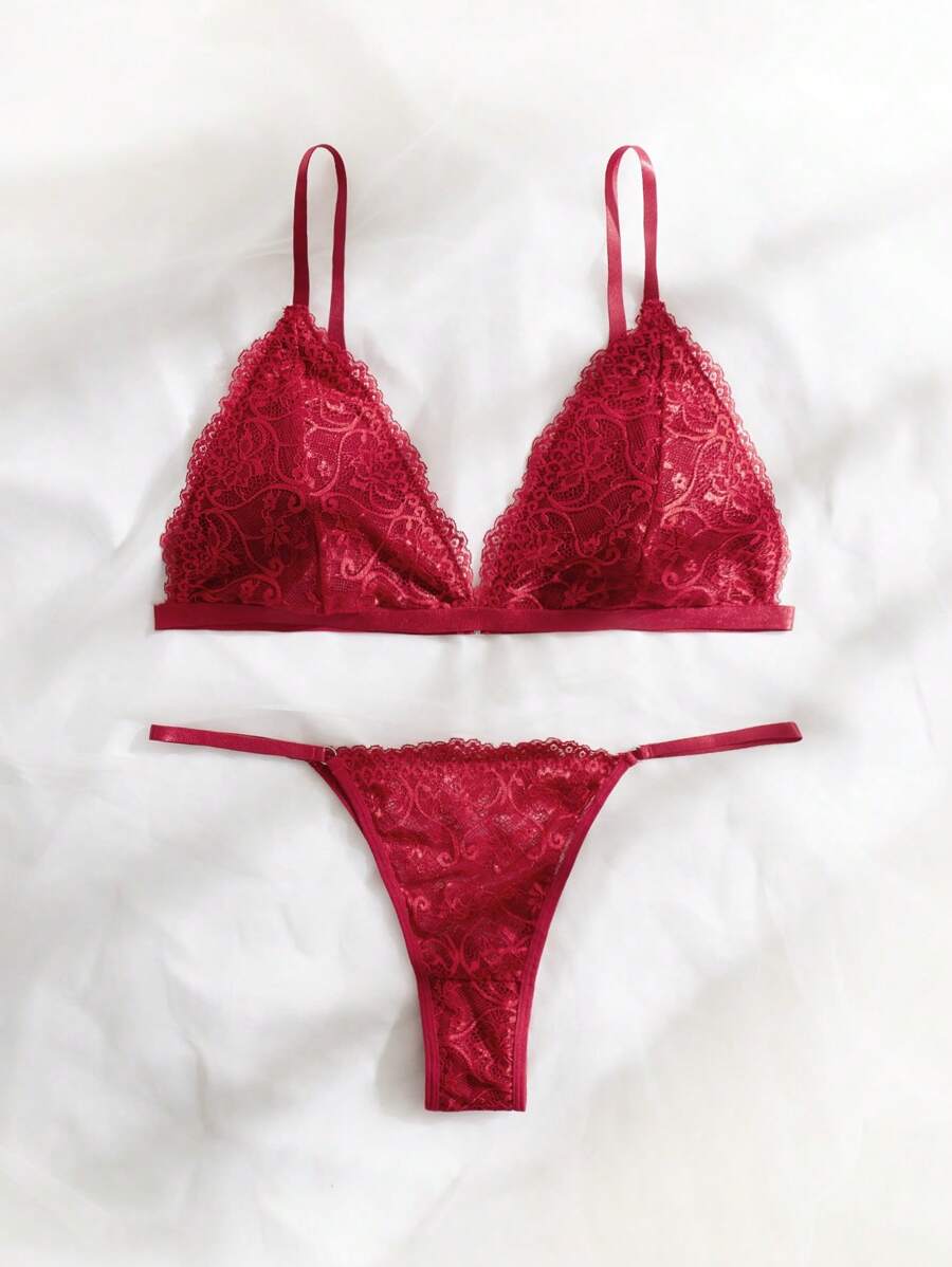 Sajiero Super Maroon Floral Embroidered Padded Bra and Panty Set