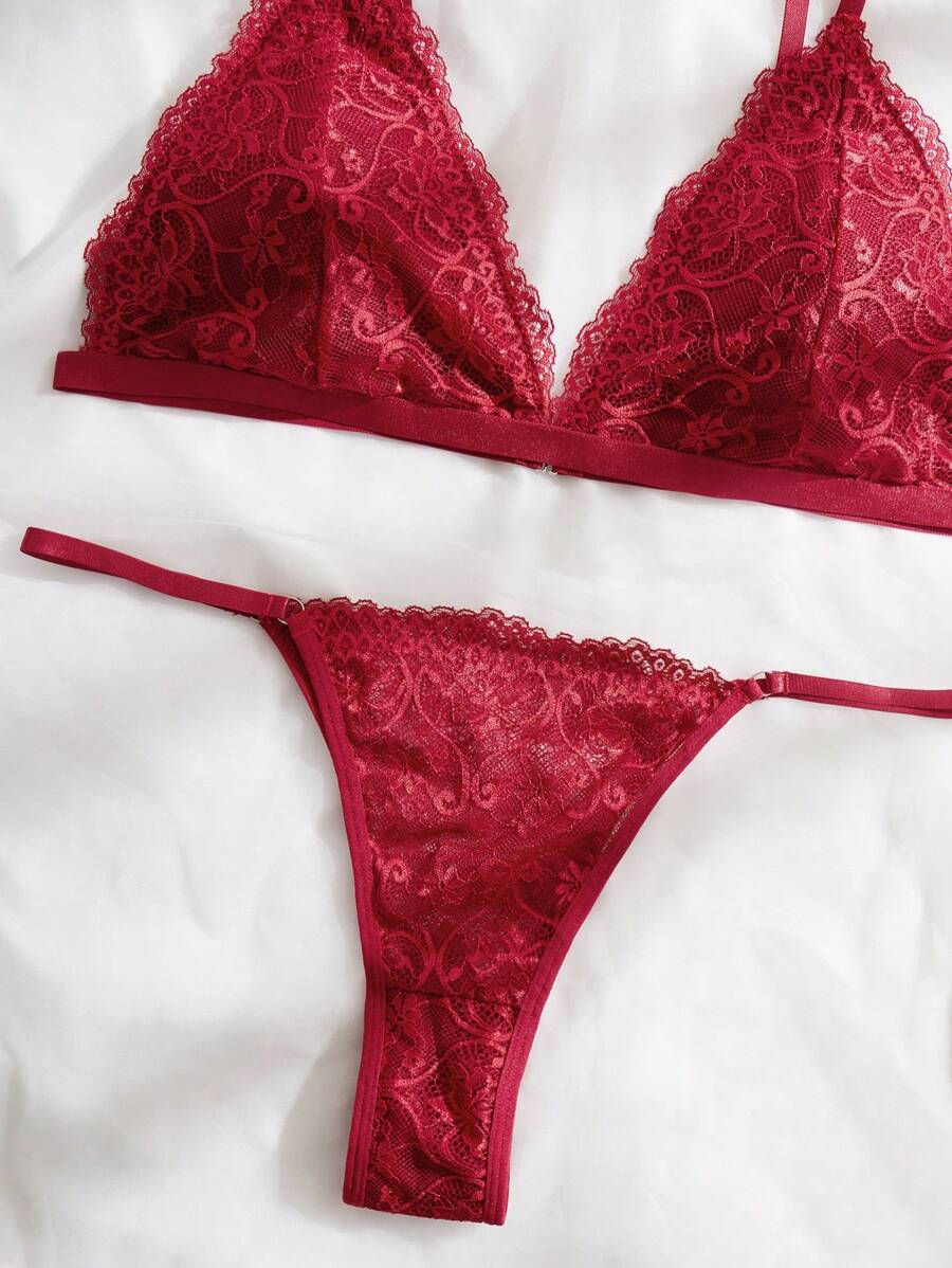 Sajiero Super Maroon Floral Embroidered Padded Bra and Panty Set