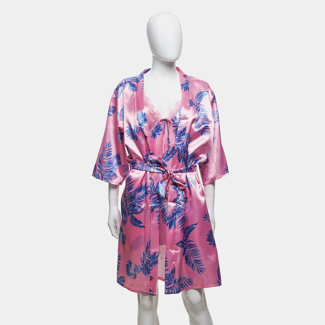 Sajiero Hawaiian Print Silk 2pcs Nightgown set