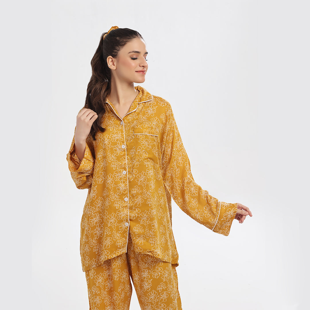 Sajiero Marigold Linen Pajama Suit