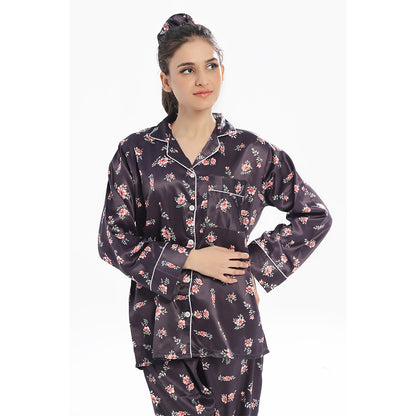 Sajiero Silk Pajama Suit - Dark Fleur