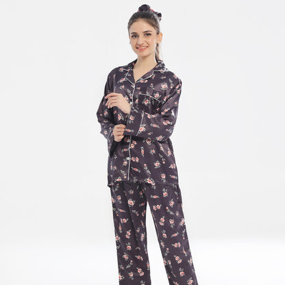 Sajiero Silk Pajama Suit - Dark Fleur