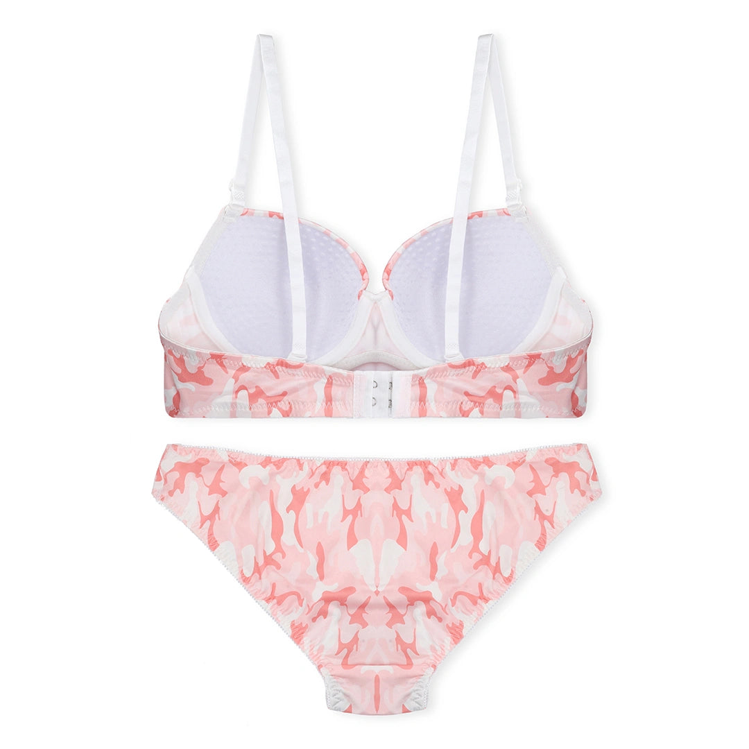 Sajiero Fuzzy Floral Padded Bra and Panty Set