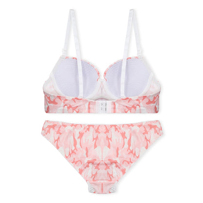 Sajiero Fuzzy Floral Padded Bra and Panty Set