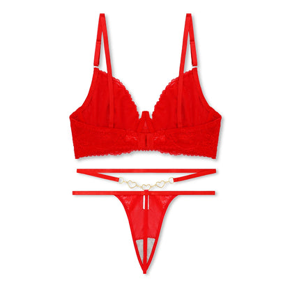 Sajiero Red Embroidered Non Padded Bra and Panty Set