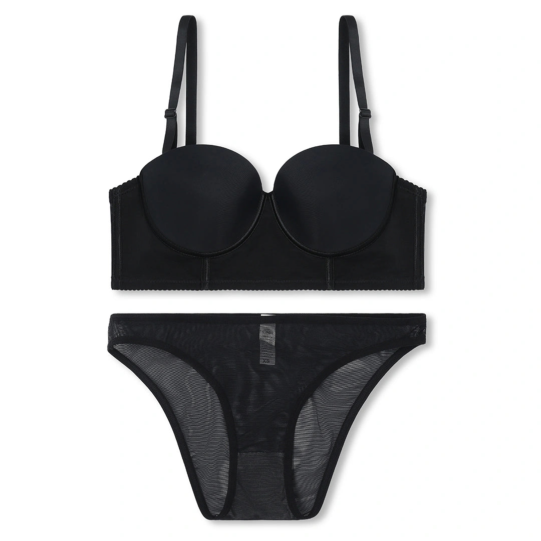 Sajiero Dark Pushup Bra and Panty Set