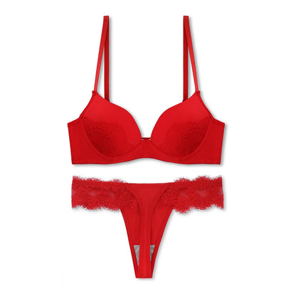 Sajiero Charming Red Embroidered Padded Bra and Panty Set