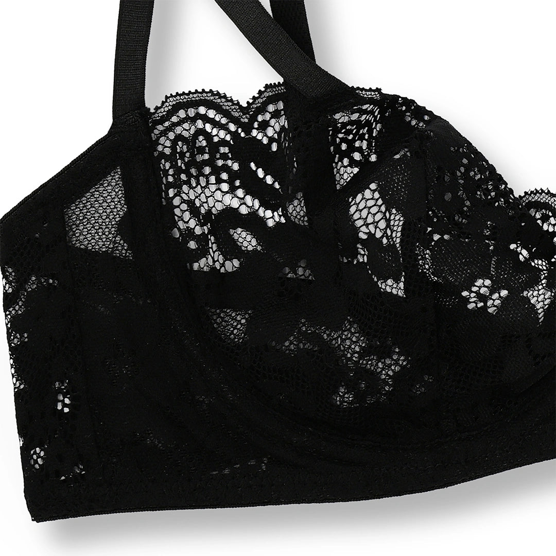 Sajiero Bra Set -  Black Lace Net