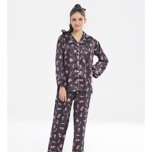 Sajiero Silk Pajama Suit - Dark Fleur