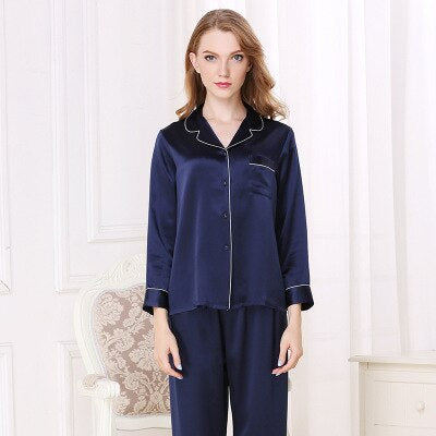 Sajiero Galaxy Pearl Pajama Silk Night Suit With Scrunchie for Women