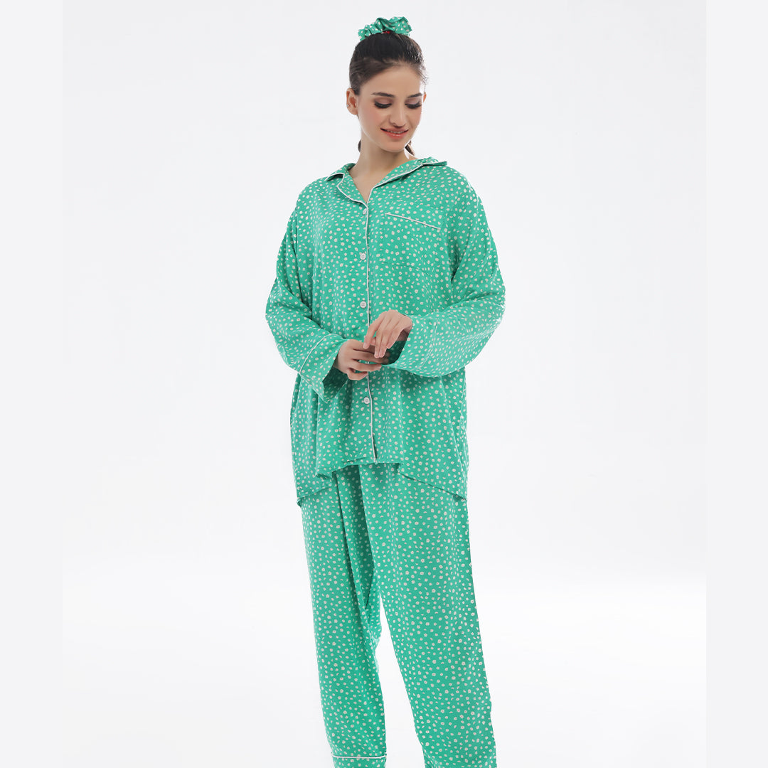 Sajiero Leafy Bloom Linen Pajama Suit