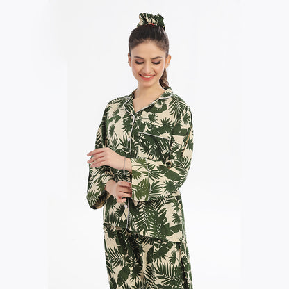 Sajiero Ivory Forest Linen Pajama Suit