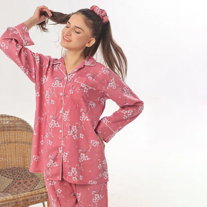 Sajiero Cozy Pink Linen Pajama Suit