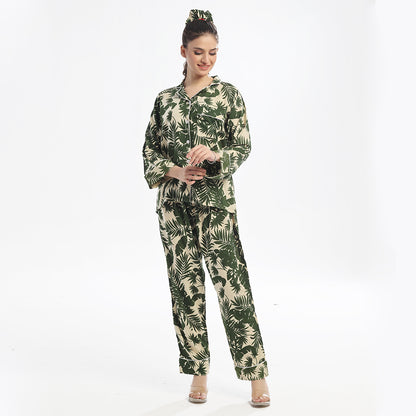 Sajiero Ivory Forest Linen Pajama Suit