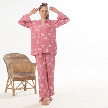 Sajiero Cozy Pink Linen Pajama Suit