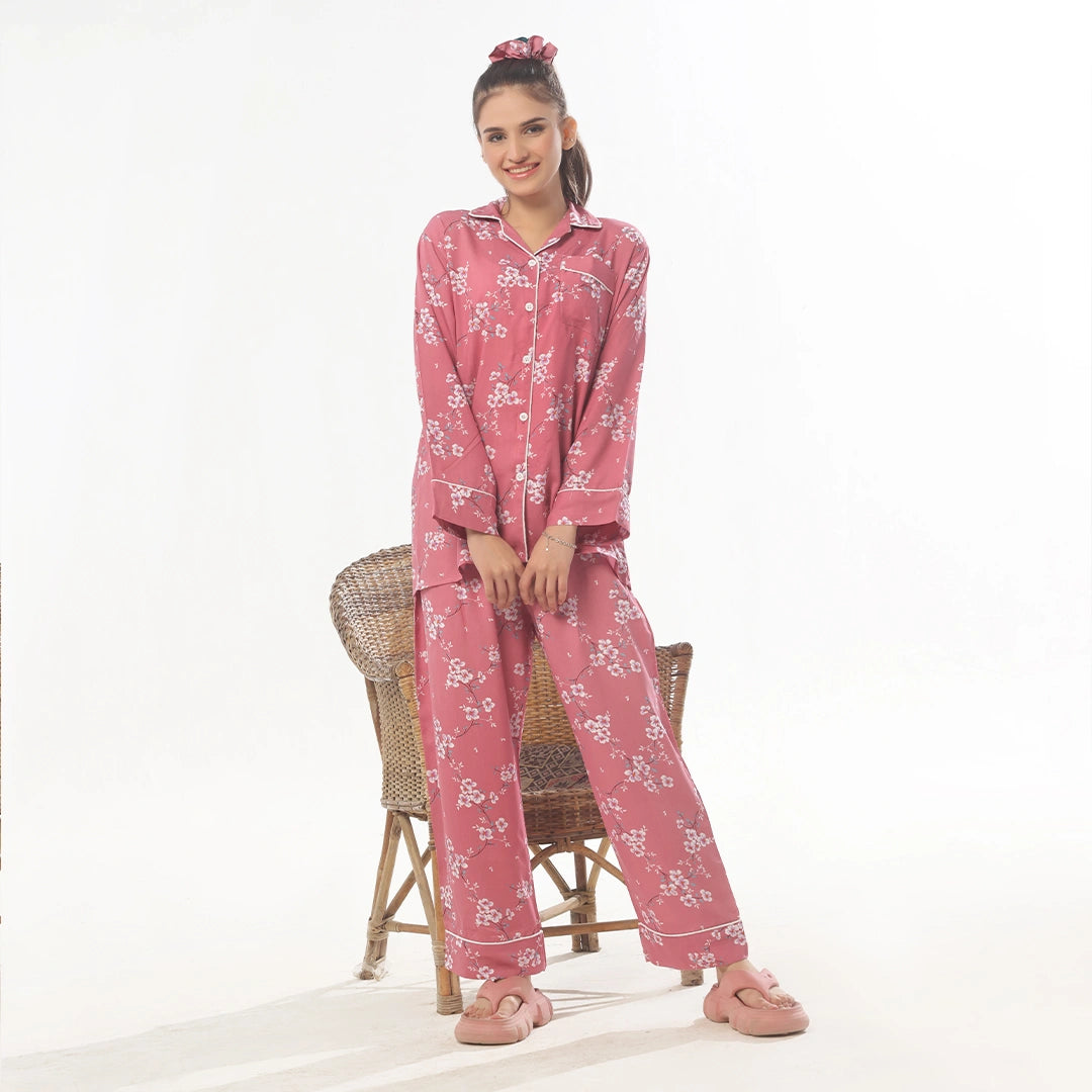 Sajiero Cozy Pink Linen Pajama Suit