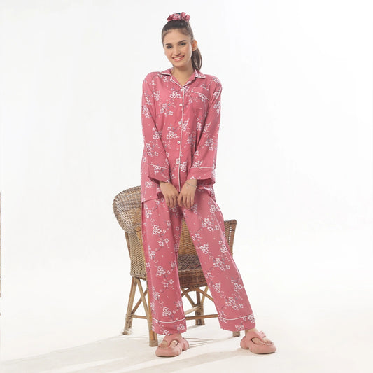 Sajiero Cozy Pink Linen Pajama Suit