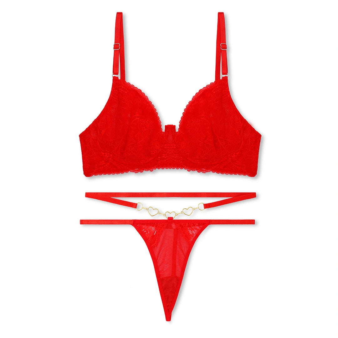 Sajiero Red Embroidered Non Padded Bra and Panty Set