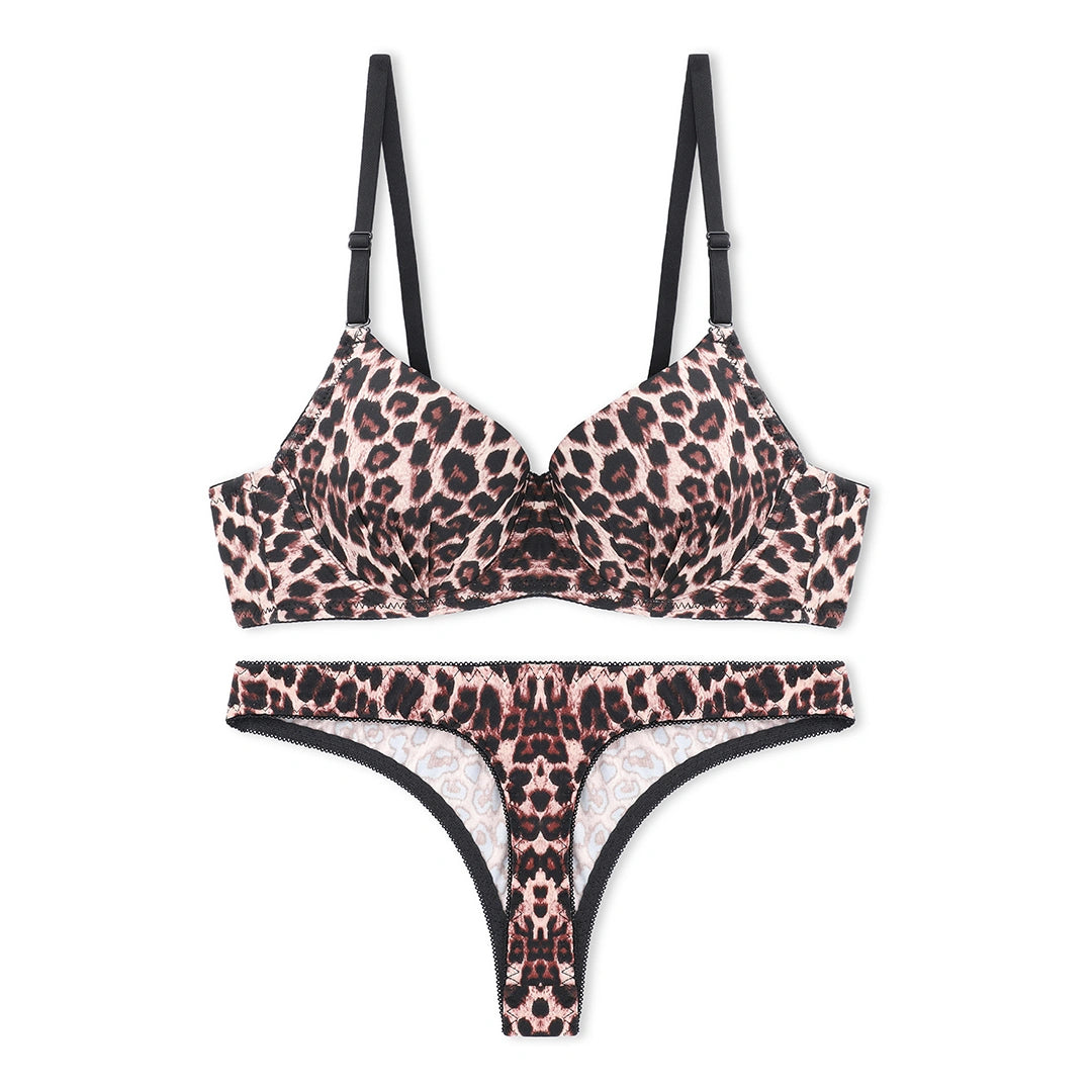 Sajiero Jaguar Print Padded Bra and Panty Set