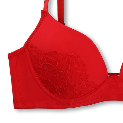 Sajiero Charming Red Embroidered Padded Bra and Panty Set