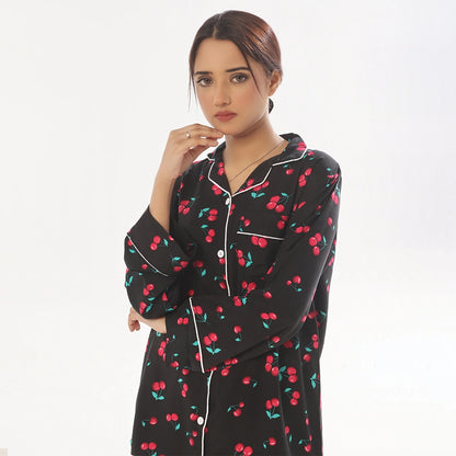 Sajiero Cherry Linen Pajama Suit