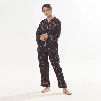 Sajiero Cherry Linen Pajama Suit