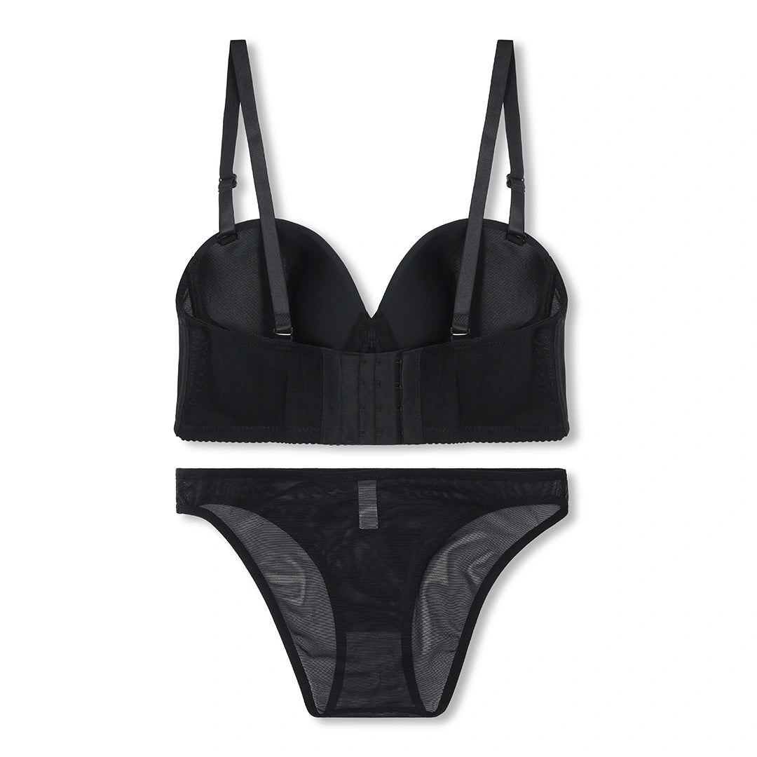 Sajiero Dark Pushup Bra and Panty Set