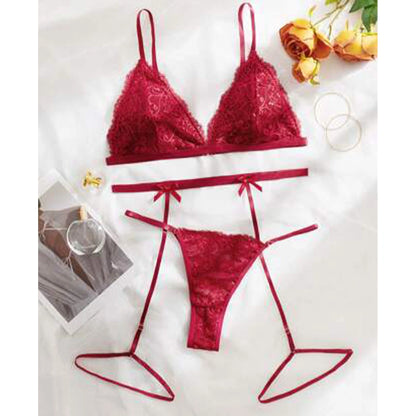 Sajiero Super Maroon Floral Embroidered Padded Bra and Panty Set