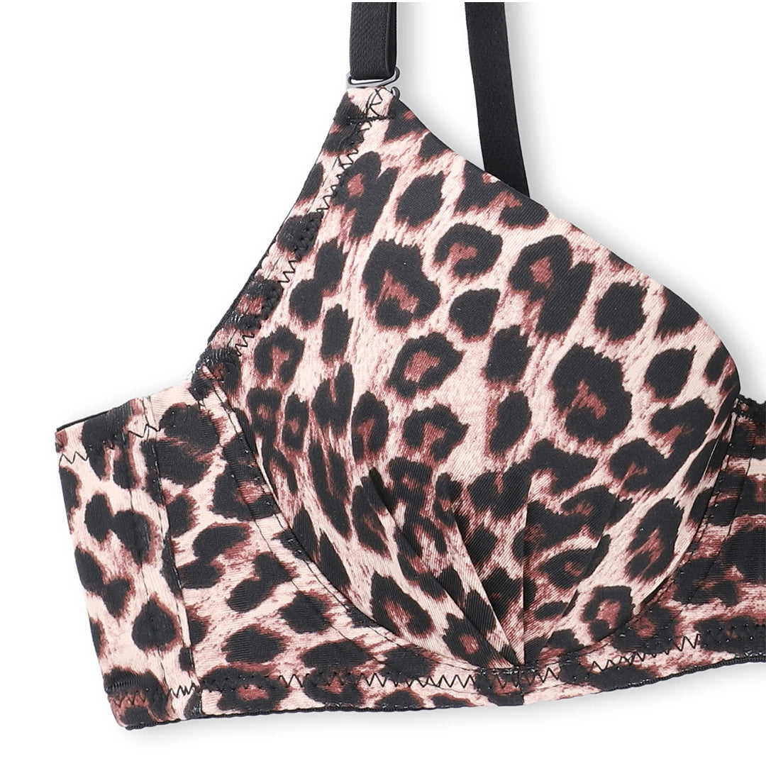 Sajiero Jaguar Print Padded Bra and Panty Set