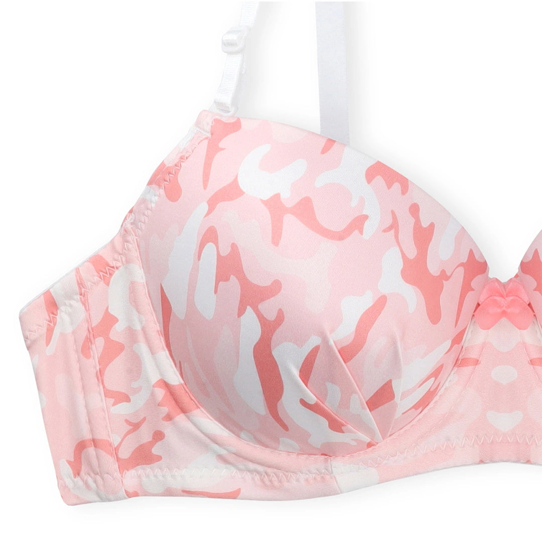 Sajiero Fuzzy Floral Padded Bra and Panty Set