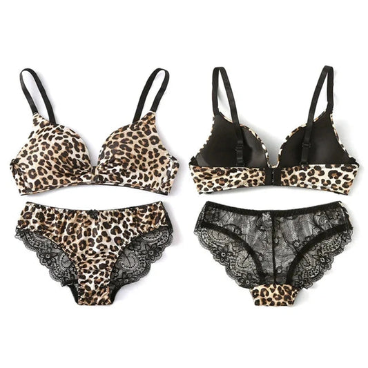 Sajiero Jaguar Print Padded Bra and Panty Set