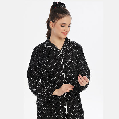 Sajiero White Polka Dots Linen Pajama Suit