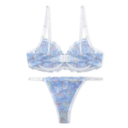 Sajiero Butterfly Print Non Padded Bra and Panty Set