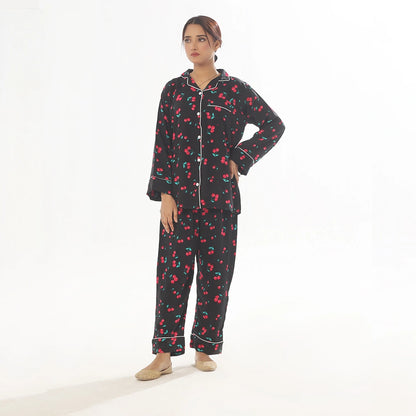 Sajiero Cherry Linen Pajama Suit