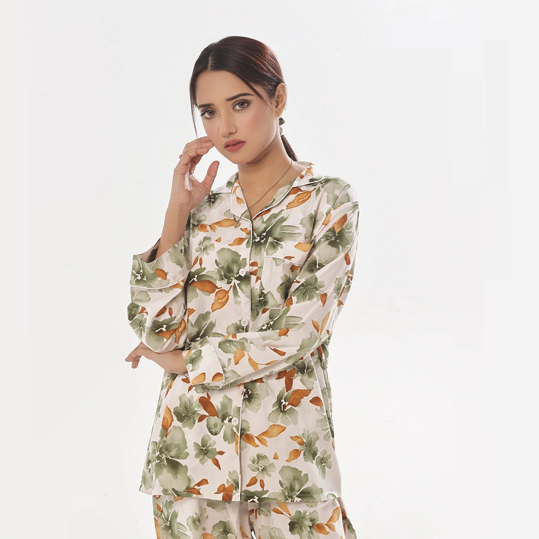 Sajiero Abstract Floral Linen Pajama Suit