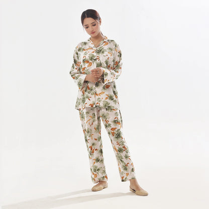 Sajiero Abstract Floral Linen Pajama Suit